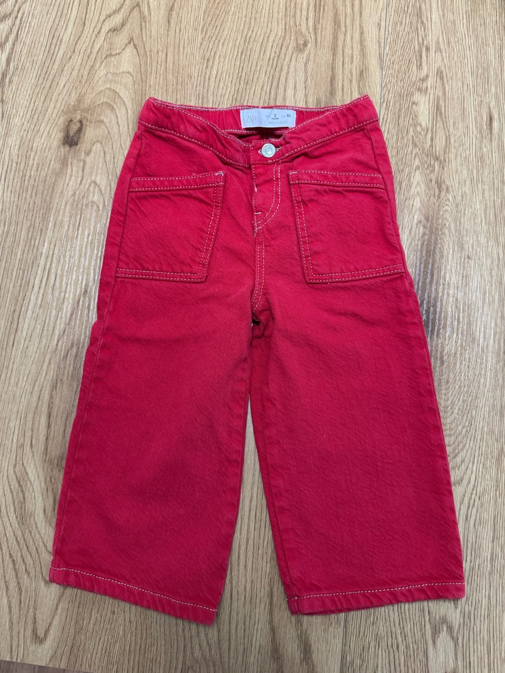 Zara Red Wide-Leg Kids Pants with Front Patch Pockets